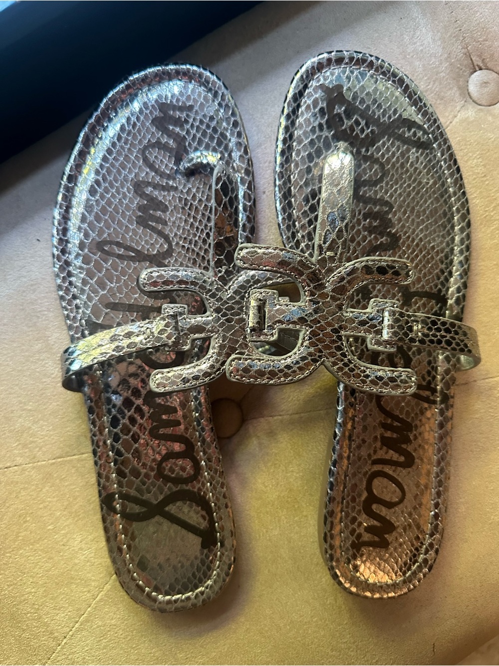 Sam Edelman Metallic Snake Print Style Carter Sandals Gold/Bronze 8W boho